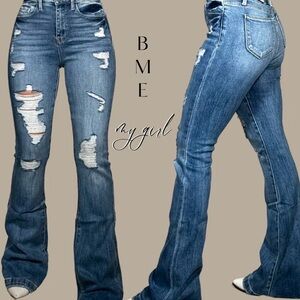 ME Makeover Essentials Women's Distressed Blue Flare Jeans